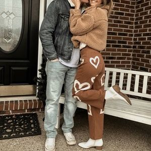 Brown Heart Print Pants